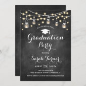 卒業パーティー – カルボード白黒 招待状 (正面/裏面)