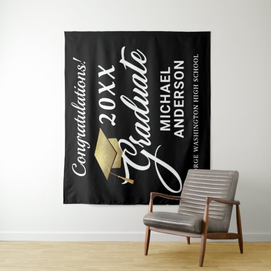 卒業パーティー ゴールド キャップ カスタム バックドロップ タペストリー (インサイチュ)