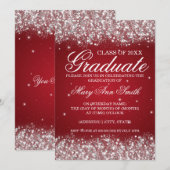 卒業パーティー スパークリング グリッター レッド 招待状 (正面/裏面)