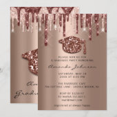 卒業パーティー  ドリップス ローズゴールド キャップ 3D エフェクト 招待状 (正面/裏面)