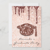 卒業パーティー ドリップス ローズゴールド キャップ 3D グリッター 招待状 (裏面)