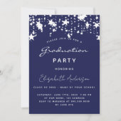 卒業パーティー ネイビーブルー 白い星 招待状 (正面)