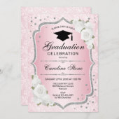 卒業パーティー – バラ金ゴールドピンクホワイト 招待状 (正面/裏面)