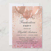 卒業パーティー ピンク ローズゴールド 風船 豪華 招待状 (正面)