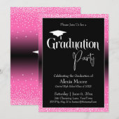 卒業パーティー ブライトピンク オンブレ コンフェッティ 招待状 (正面/裏面)