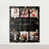 卒業パーティー ブラックゴールド 卒業写真 コラージュ タペストリー (正面)