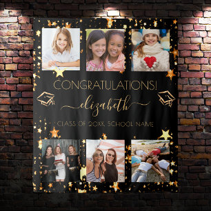 卒業パーティー ブラックゴールド 卒業写真 コラージュ タペストリー