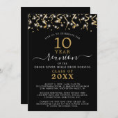 卒業パーティー ブラック ゴールド コンフェッティ ストリーマー 招待状 (正面/裏面)
