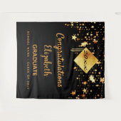 卒業パーティー ブラック ゴールド スター 卒業生 タペストリー (正面(横))