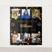 卒業パーティー ブラック ゴールド 卒業写真 コラージュ タペストリー (正面)