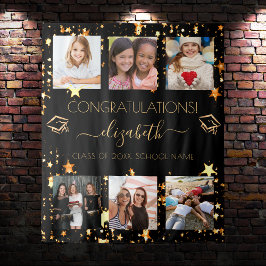 卒業パーティー ブラック ゴールド 卒業写真 コラージュ タペストリー