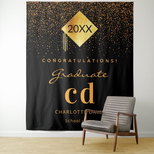 卒業パーティー ブラック ゴールド 卒業生 モノグラム タペストリー (インサイチュ)