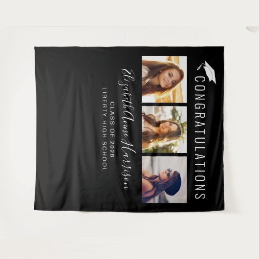 卒業パーティー ブラック フォトブース 背景 タペストリー (正面(横))