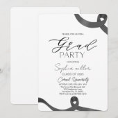 卒業パーティー、ミニマリストの黒と白 招待状 (正面/裏面)