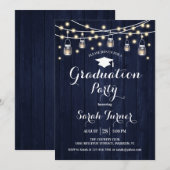 卒業パーティー - ラスティック ネイビー ウッド 招待状 (正面/裏面)