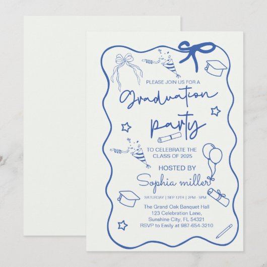 卒業パーティー レトロ 招待状 2025年度卒業生,ポップでおしゃれ (正面/裏面)