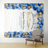 卒業パーティー ロイヤルブルー ゴールド 風船 ストリーマー タペストリー (インサイチュ(横))