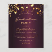卒業パーティー ワインレッド ゴールド 予算 招待状 チラシ (正面)
