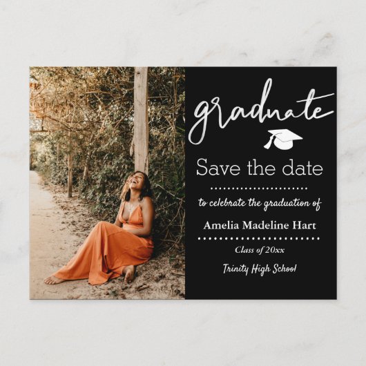 卒業パーティー |日付スクリプトの写真を保存します 案内ポストカード (正面)