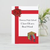 卒業パーティー 白赤ワックスシール モノグラム フェルト 招待状 (スタンド正面)