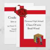 卒業パーティー 白赤ワックスシール モノグラム フェルト 招待状 (正面/裏面)