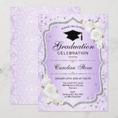 卒業パーティー - 紫 銀 白 招待状 (正面/裏面)