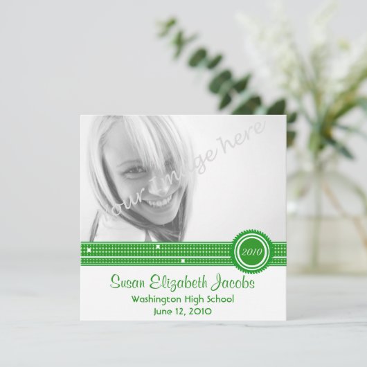 卒業パーティー-緑と白の招待状 招待状 (スタンド正面)