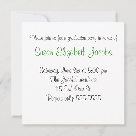 卒業パーティー-緑と白の招待状 招待状 (裏面)