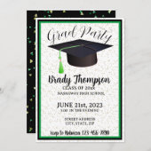 卒業パーティー – 緑ブラックスクールカラー–2写真 招待状 (正面/裏面)