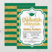 卒業パーティー - 緑 金 ゴールド 招待状 (正面/裏面)