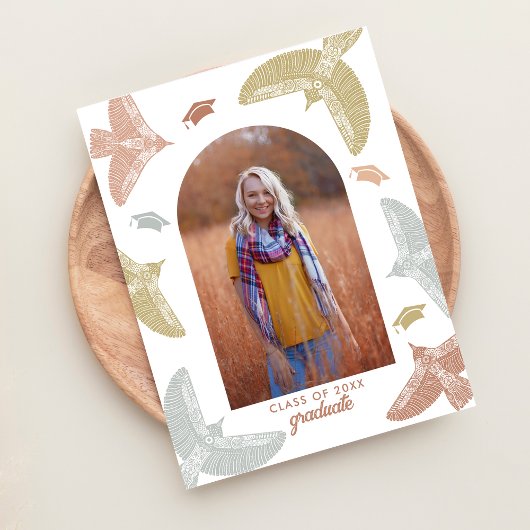 卒業パーティー  |  羽ばたく鳥のボホ フォークアート 案内ポストカード