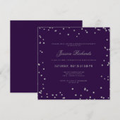 卒業パーティー 華やかなパープルとシルバーのコンフェッティ 招待状 (正面/裏面)