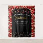 卒業パーティー 赤と金の風船 ストリーマー タペストリー (正面)