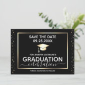 卒業パーティー Save the Date ブラックとゴールド 招待状 (スタンド正面)