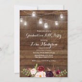 卒業パーティーBBQ 招待 木製の素朴なカード 招待状 (正面)