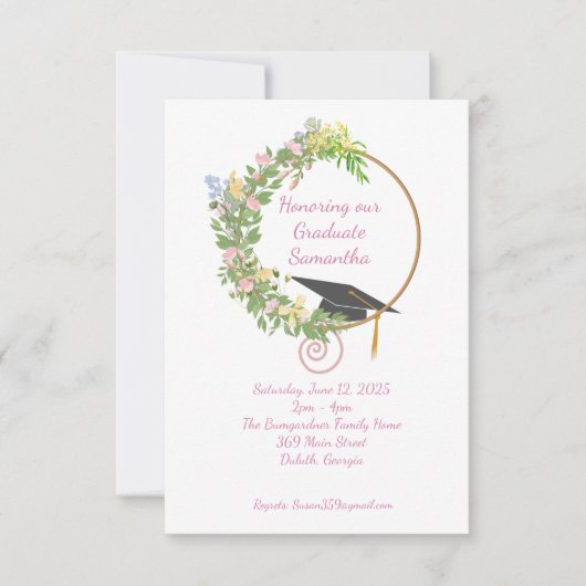 卒業パーティーin the Garden，ピンク 招待状 (正面)