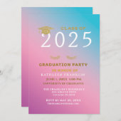 卒業パーティーPink Blue Personalization 招待状 (正面/裏面)