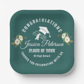 卒業パーティ名パーソナライズされたフローラ緑 ペーパープレート (正面)