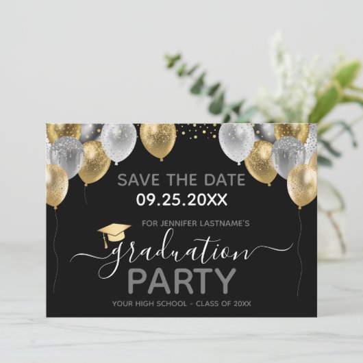 卒業パーティ日付の保存招待状 招待状 (スタンド正面)