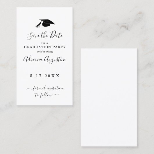 卒業パーティ日付の挿入の保存 名刺 (正面/裏面)