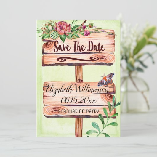 卒業パーティ素朴ーの署名の保存日付 招待状 (スタンド正面)