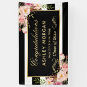 卒業パーティ金ゴールド白黒フローラデコール 横断幕 (縦)