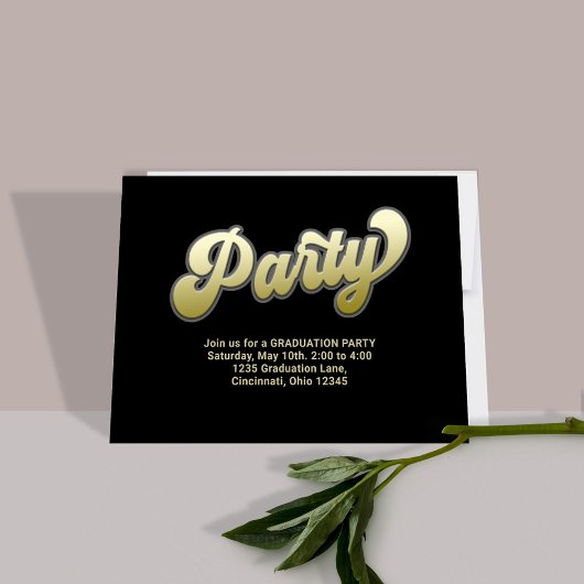 卒業パーティQRコード金ゴールドモダンタイポグラフィ エンクロージャーカード