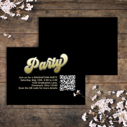 卒業パーティQRコード金ゴールドモダンタイポグラフィ エンクロージャーカード