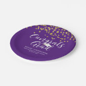 卒業パープルおめでとうGRADスクリプト紙吹雪 ペーパープレート (アングル)