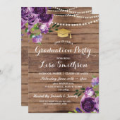 卒業パープルフラワーライトウッド招待状 招待状 (正面/裏面)