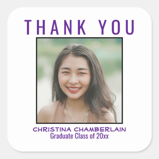 卒業パープルブラックの写真カスタムありがとう スクエアシール (正面)