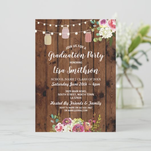 卒業パー素朴ティジャーズウッドフラワーズ招待状 招待状 (スタンド正面)