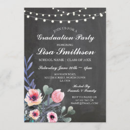 卒業パー素朴ティパステルピンクフラワー招待状 招待状