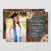 卒業パー素朴ティーの木のひまわりチョーク 招待状 (正面/裏面)